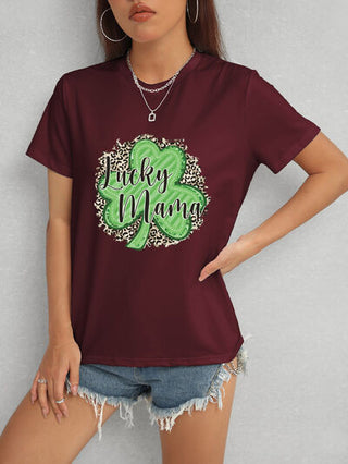 Shop LUCKY MAMA Round Neck T-Shirt Now On Klozey Store - Trendy U.S. Premium Women Apparel & Accessories And Be Up-To-Fashion!