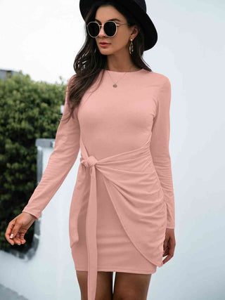 Shop Tied Long Sleeve Mini Dress Now On Klozey Store - Trendy U.S. Premium Women Apparel & Accessories And Be Up-To-Fashion!