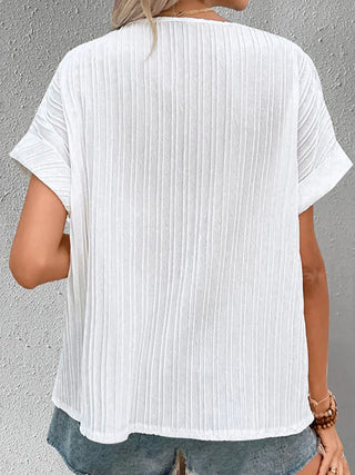 Shop Notched Short Sleeve Blouse Now On Klozey Store - Trendy U.S. Premium Women Apparel & Accessories And Be Up-To-Fashion!