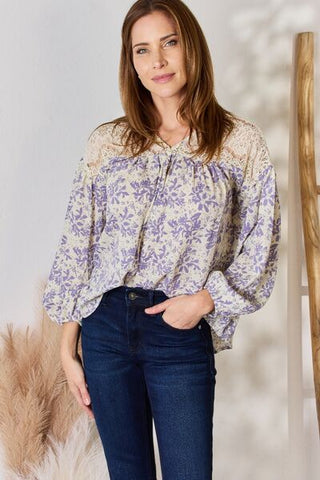 Shop Hailey & Co Full Size Lace Detail Printed Blouse Now On Klozey Store - Trendy U.S. Premium Women Apparel & Accessories And Be Up-To-Fashion!