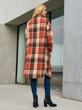 Shop Plaid Pocketed Button Up Trench Coat Now On Klozey Store - Trendy U.S. Premium Women Apparel & Accessories And Be Up-To-Fashion!