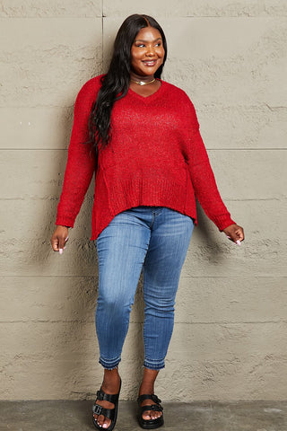 Shop Heimish By The Fire Full Size Draped Detail Knit Sweater Now On Klozey Store - Trendy U.S. Premium Women Apparel & Accessories And Be Up-To-Fashion!