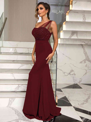 Shop Rhinestone One-Shoulder Formal Dress Now On Klozey Store - Trendy U.S. Premium Women Apparel & Accessories And Be Up-To-Fashion!