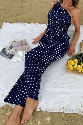 Shop Polka Dot One-Shoulder Jumpsuit Now On Klozey Store - Trendy U.S. Premium Women Apparel & Accessories And Be Up-To-Fashion!