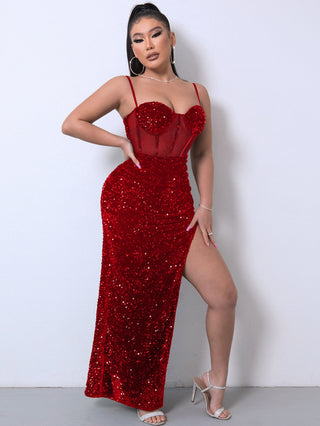 Shop Sequin Spliced Mesh Adjustable Strap Dress Now On Klozey Store - Trnedy U.S. Premium Women Apparel & Accessories And Be Up-To-Fashion!