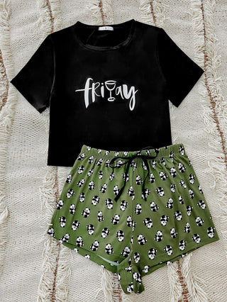 Shop Graphic Tee and Panda Print Shorts Lounge Set Now On Klozey Store - U.S. Fashion And Be Up-To-Fashion!