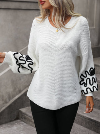 Shop Contrast Drop Shoulder Round Neck Sweater Now On Klozey Store - Trendy U.S. Premium Women Apparel & Accessories And Be Up-To-Fashion!