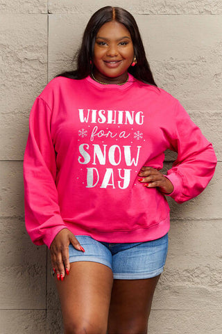 Shop Simply Love Full Size WISHING FOR A SNOW DAY Round Neck Sweatshirt Now On Klozey Store - Trendy U.S. Premium Women Apparel & Accessories And Be Up-To-Fashion!