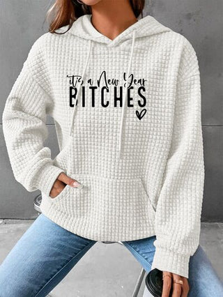 Shop Full Size IT'S A NEW YEAR BITCHES Waffle-Knit Hoodie Now On Klozey Store - Trendy U.S. Premium Women Apparel & Accessories And Be Up-To-Fashion!