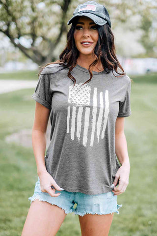 Shop US Flag Graphic Cuffed Sleeve Tee Now On Klozey Store - Trendy U.S. Premium Women Apparel & Accessories And Be Up-To-Fashion!