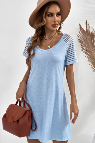 Shop Sheer Striped Raglan Sleeve T-Shirt Dress Now On Klozey Store - U.S. Fashion And Be Up-To-Fashion!