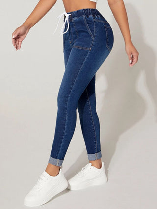 Shop Drawstring Cropped Jeans Now On Klozey Store - Trendy U.S. Premium Women Apparel & Accessories And Be Up-To-Fashion!