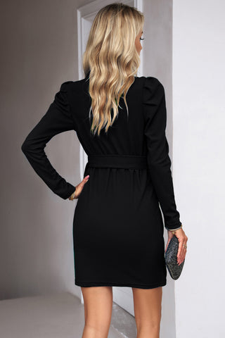 Shop Tie Waist Long Puff Sleeve Dress Now On Klozey Store - Trendy U.S. Premium Women Apparel & Accessories And Be Up-To-Fashion!