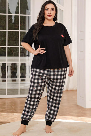 Shop Plus Size Round Neck Short Sleeve Two-Piece Lounge Set Now On Klozey Store - Trendy U.S. Premium Women Apparel & Accessories And Be Up-To-Fashion!
