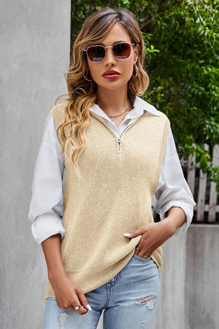 Shop Quarter-Zip Ribbed Sweater Vest Now On Klozey Store - Trendy U.S. Premium Women Apparel & Accessories And Be Up-To-Fashion!