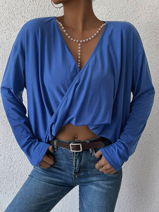 Shop Long Sleeve Twisted Surplice Neck Blouse Now On Klozey Store - Trnedy U.S. Premium Women Apparel & Accessories And Be Up-To-Fashion!