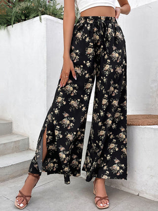 Shop Floral Side Slit Wide Leg Pants Now On Klozey Store - Trendy U.S. Premium Women Apparel & Accessories And Be Up-To-Fashion!