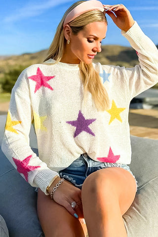 Shop Star Pattern Dropped Shoulder Sweater Now On Klozey Store - Trendy U.S. Premium Women Apparel & Accessories And Be Up-To-Fashion!