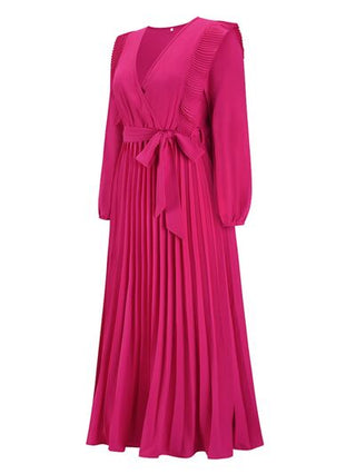 Shop Pleated Surplice Tie Waist Maxi Dress Now On Klozey Store - Trendy U.S. Premium Women Apparel & Accessories And Be Up-To-Fashion!