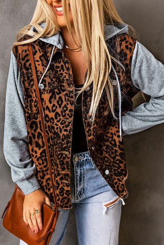 Shop Leopard Distressed Drawstring Hooded Denim Jacket Now On Klozey Store - U.S. Fashion And Be Up-To-Fashion!