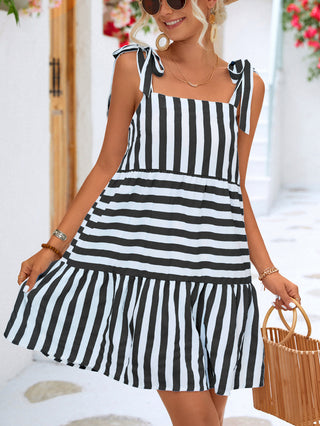 Shop Striped Tie Shoulder Straight Neck Mini Dress Now On Klozey Store - U.S. Fashion And Be Up-To-Fashion!
