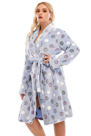 Shop Plus Size Printed Tie Waist Robe with Pocket Now On Klozey Store - Trendy U.S. Premium Women Apparel & Accessories And Be Up-To-Fashion!