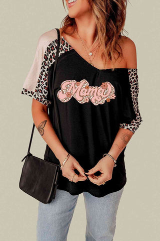 Shop MAMA Graphic Leopard V-Neck Tee Shirt Now On Klozey Store - Trendy U.S. Premium Women Apparel & Accessories And Be Up-To-Fashion!