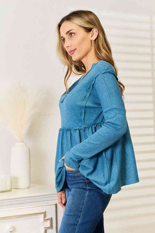 Shop Jade By Jane Full Size Frill Trim Babydoll Blouse Now On Klozey Store - Trendy U.S. Premium Women Apparel & Accessories And Be Up-To-Fashion!