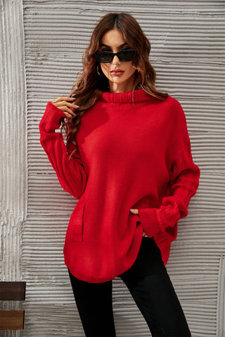 Shop Mock Neck Dropped Shoulder Sweater Now On Klozey Store - Trendy U.S. Premium Women Apparel & Accessories And Be Up-To-Fashion!