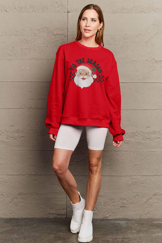 Shop Simply Love Full Size Santa Graphic Long Sleeve Sweatshirt Now On Klozey Store - Trendy U.S. Premium Women Apparel & Accessories And Be Up-To-Fashion!