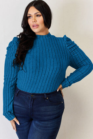 Shop Basic Bae Full Size Ribbed Mock Neck Puff Sleeve T-Shirt Now On Klozey Store - Trendy U.S. Premium Women Apparel & Accessories And Be Up-To-Fashion!