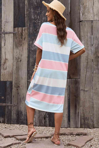 Shop Striped Round Neck Tee Dress Now On Klozey Store - Trendy U.S. Premium Women Apparel & Accessories And Be Up-To-Fashion!