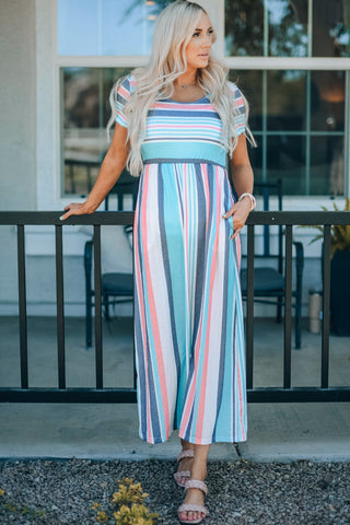 Shop Striped Print High Waist Maxi Dress Now On Klozey Store - Trendy U.S. Premium Women Apparel & Accessories And Be Up-To-Fashion!