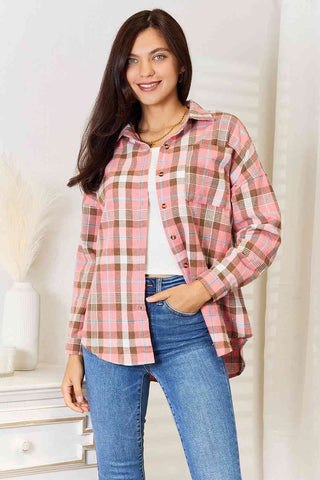 Shop Double Take Plaid Collared Neck Long Sleeve Button-Up Shirt Now On Klozey Store - Trendy U.S. Premium Women Apparel & Accessories And Be Up-To-Fashion!