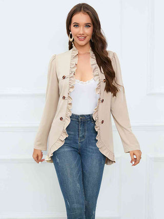 Shop Ruffle Trim Long Sleeve Blazer Now On Klozey Store - Trendy U.S. Premium Women Apparel & Accessories And Be Up-To-Fashion!