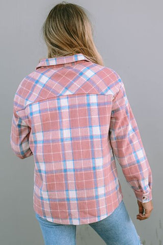 Shop Plaid Pocketed Collared Neck Button Up Jacket Now On Klozey Store - Trendy U.S. Premium Women Apparel & Accessories And Be Up-To-Fashion!