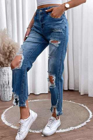 Shop Distressed Raw Hem Straight Jeans Now On Klozey Store - Trendy U.S. Premium Women Apparel & Accessories And Be Up-To-Fashion!