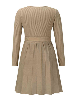 Shop Surplice Neck Tie Front Pleated Sweater Dress Now On Klozey Store - Trendy U.S. Premium Women Apparel & Accessories And Be Up-To-Fashion!