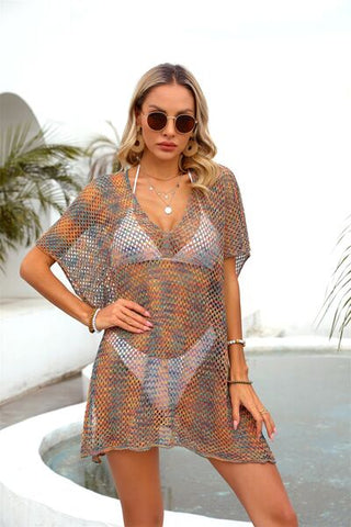 Shop Openwork V-Neck Half Sleeve Cover Up Now On Klozey Store - Trendy U.S. Premium Women Apparel & Accessories And Be Up-To-Fashion!