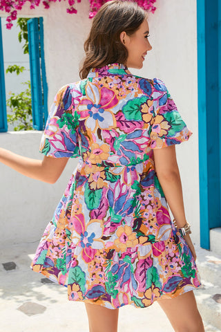 Shop Floral Notched Neck Ruffle Hem Dress Now On Klozey Store - Trendy U.S. Premium Women Apparel & Accessories And Be Up-To-Fashion!