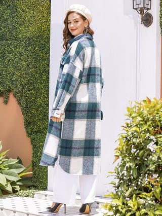 Shop Plaid Button Up Dropped Shoulder Coat Now On Klozey Store - Trendy U.S. Premium Women Apparel & Accessories And Be Up-To-Fashion!