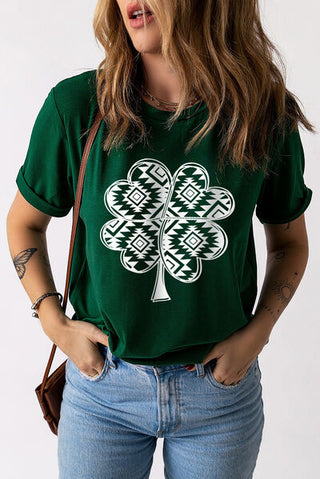 Shop Lucky Clover Geometric Short Sleeve T-Shirt Now On Klozey Store - Trendy U.S. Premium Women Apparel & Accessories And Be Up-To-Fashion!