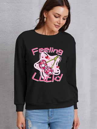 Shop FEELING LUCKY Round Neck Sweatshirt Now On Klozey Store - Trendy U.S. Premium Women Apparel & Accessories And Be Up-To-Fashion!