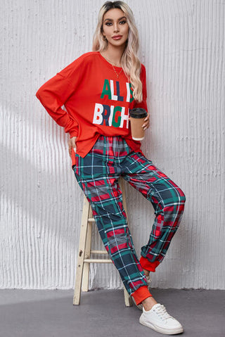 Shop ALL IS BRIGHT Round Neck Top and Plaid Pants Lounge Set Now On Klozey Store - Trendy U.S. Premium Women Apparel & Accessories And Be Up-To-Fashion!