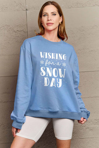 Shop Simply Love Full Size WISHING FOR A SNOW DAY Round Neck Sweatshirt Now On Klozey Store - U.S. Fashion And Be Up-To-Fashion!