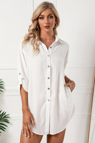 Shop Solid Button Up Drop Shoulder Blouse Now On Klozey Store - U.S. Fashion And Be Up-To-Fashion!