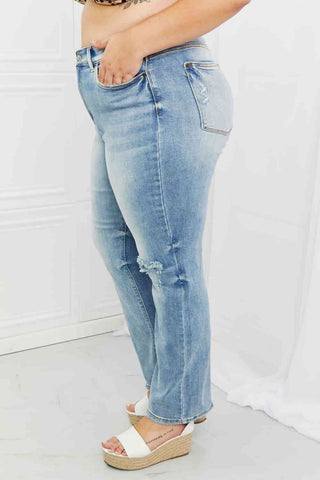 Shop Judy Blue Natalie Full Size Distressed Straight Leg Jeans Now On Klozey Store - Trendy U.S. Premium Women Apparel & Accessories And Be Up-To-Fashion!