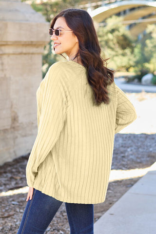 Shop Basic Bae Full Size Ribbed Round Neck Long Sleeve Knit Top Now On Klozey Store - Trendy U.S. Premium Women Apparel & Accessories And Be Up-To-Fashion!