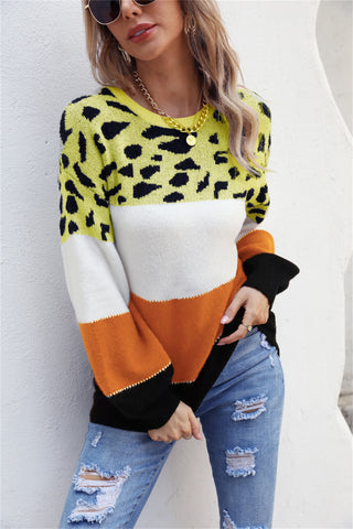 Shop Color Block Round Neck Lantern Sleeve Sweater Now On Klozey Store - Trendy U.S. Premium Women Apparel & Accessories And Be Up-To-Fashion!