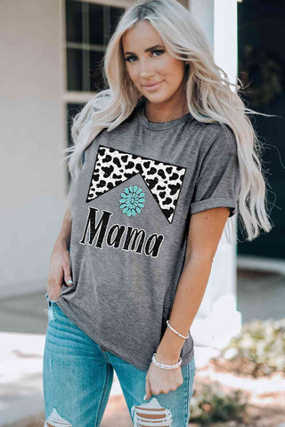 Shop MAMA Graphic Cuffed Sleeve Round Neck Tee Now On Klozey Store - Trendy U.S. Premium Women Apparel & Accessories And Be Up-To-Fashion!